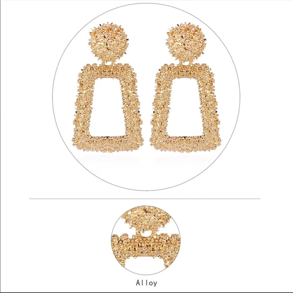 New! Gold Rectangle Statement Chandelier Earrings - Picture 6 of 6
